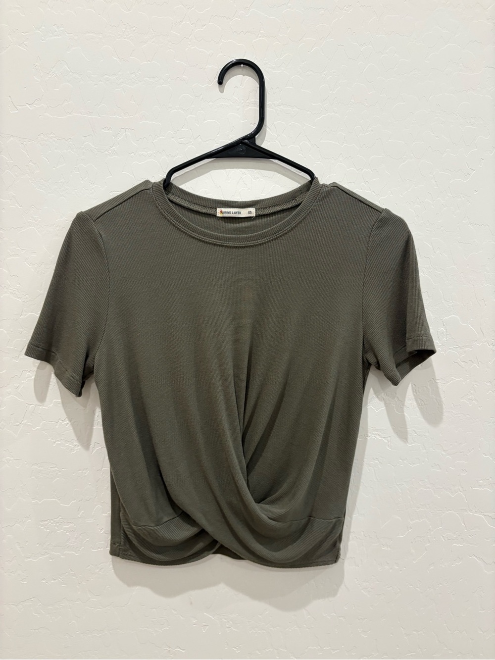 Marine Layer Olive Twist-Front Crop Top
